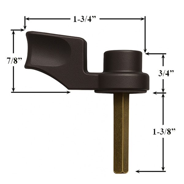 Side view and Dimensions of the Pella Sliding Door Thumb Turn